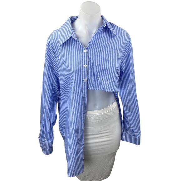 Atoir Women's Blue Striped Long Sleeve Cropped Button Down Shirt Top Size 10 - Picture 1 of 5